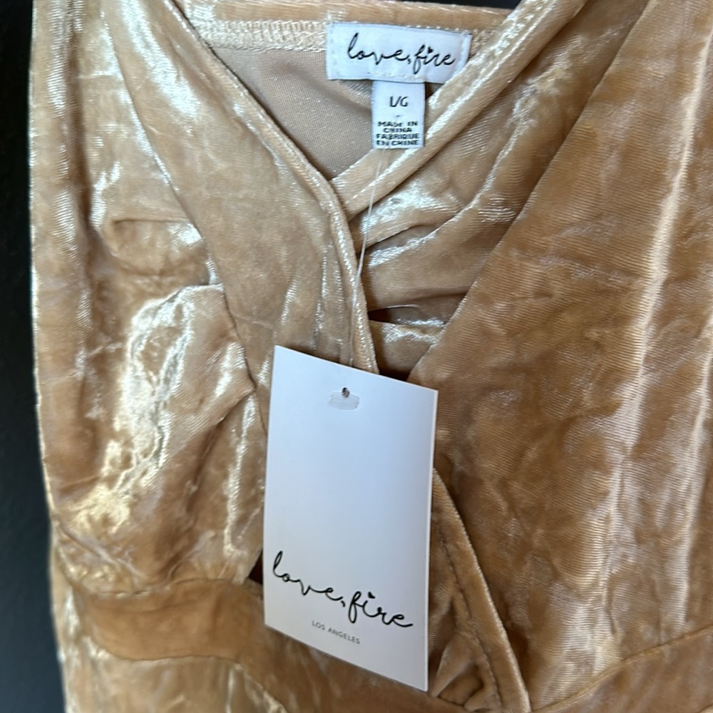 Love, Fire Champagne Gold Velvet Dress with Cutout NWT - Picture 3 of 6